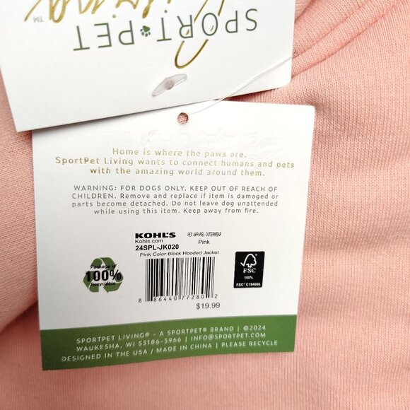 SportPet Medium Size Dog Colorblock Pink Hoodie Coat - Picture 7 of 9